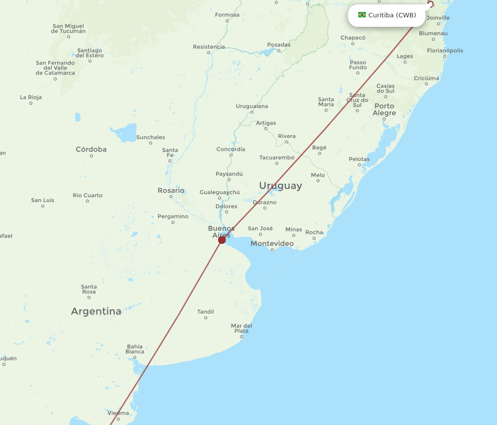 Curitiba - Trelew route map and flight paths