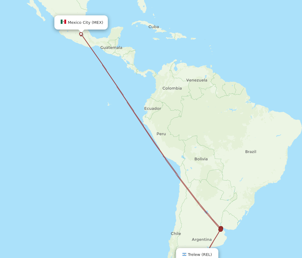 Mexico City - Trelew route map and flight paths