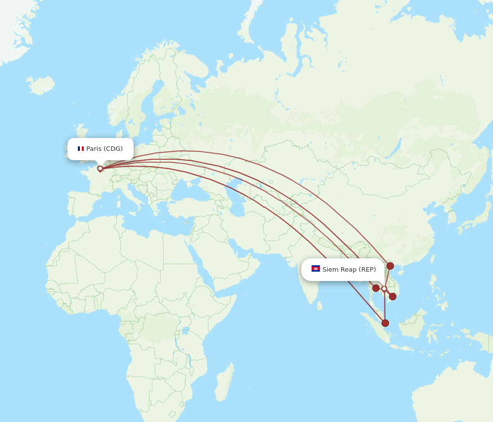 REP to CDG flights and routes map