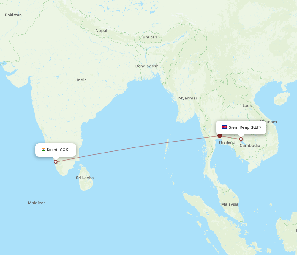 COK to REP flights and routes map