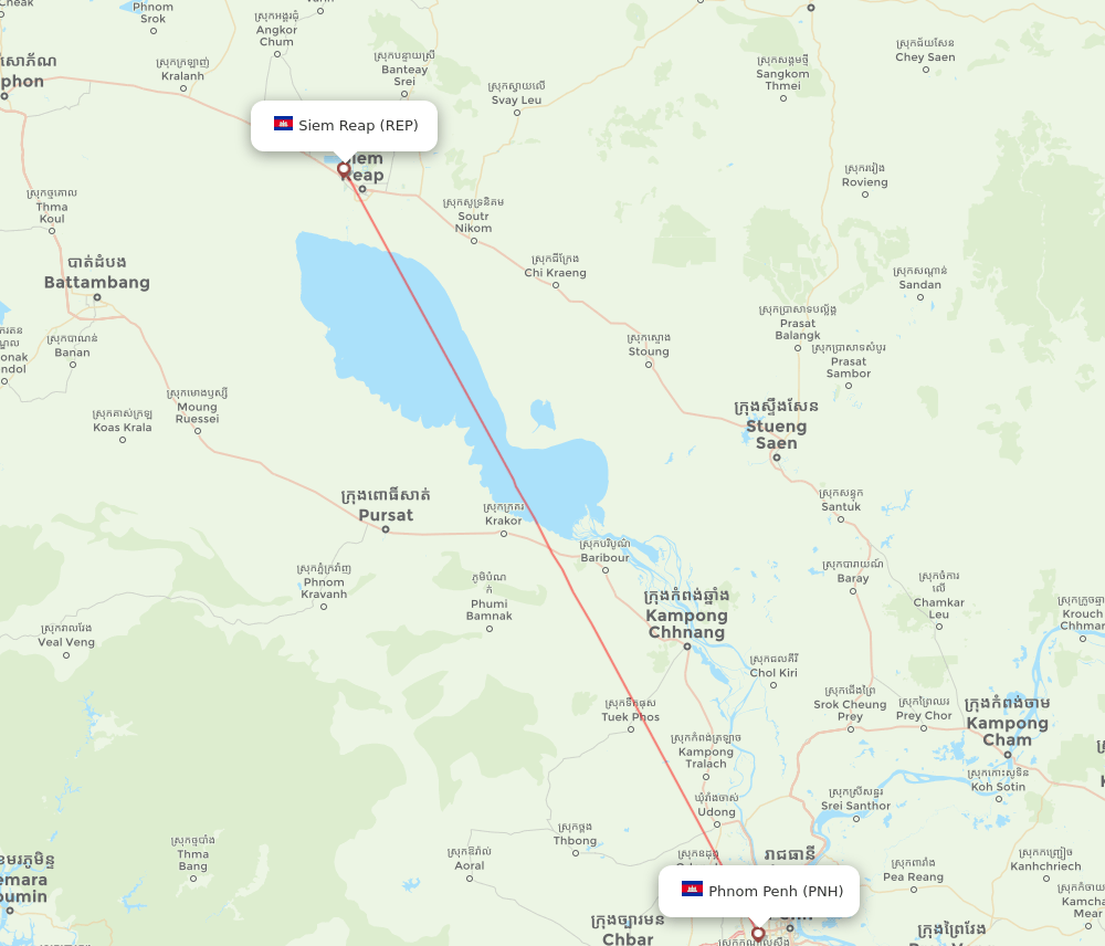 REP to PNH flights and routes map