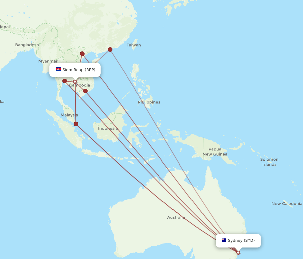 REP-SYD flight routes