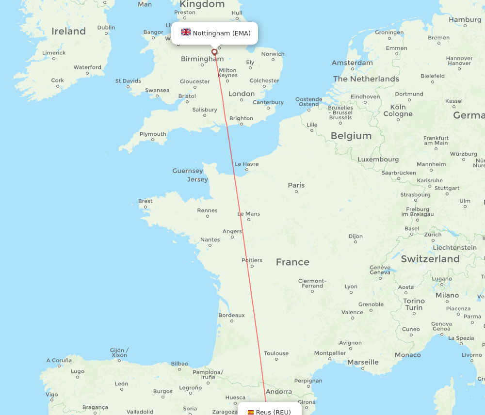 Reus - Leicestershire route map and flight paths