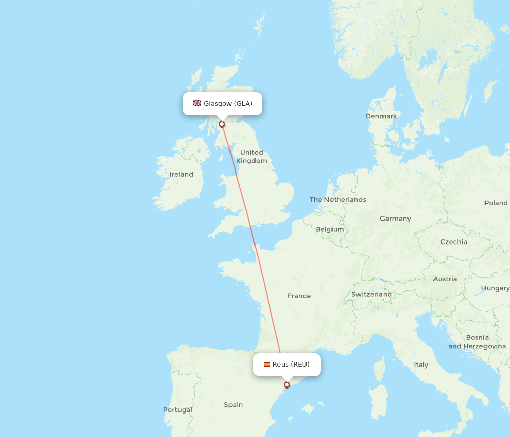 Reus - Glasgow route map and flight paths