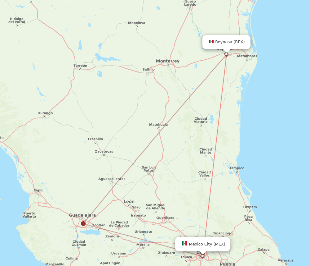 REX to MEX flights and routes map