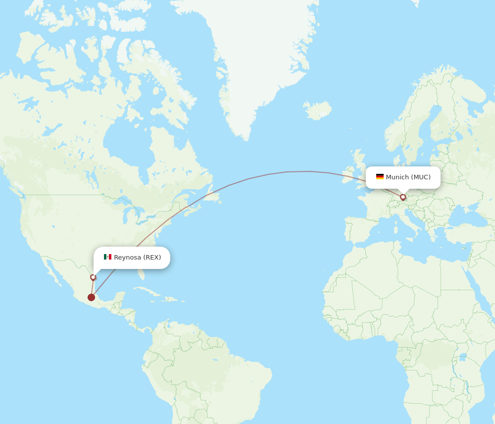 Munich - Reynosa route map and flight paths