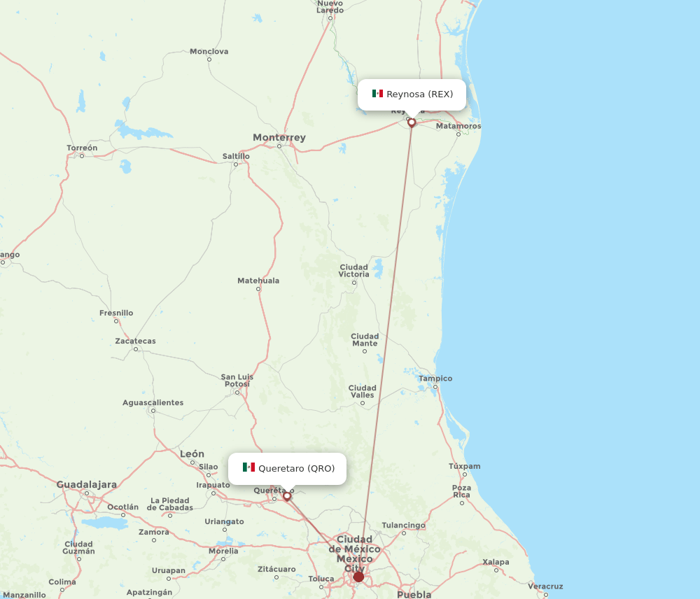 REX to QRO flights and routes map