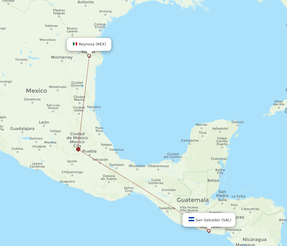 REX to SAL flights and routes map