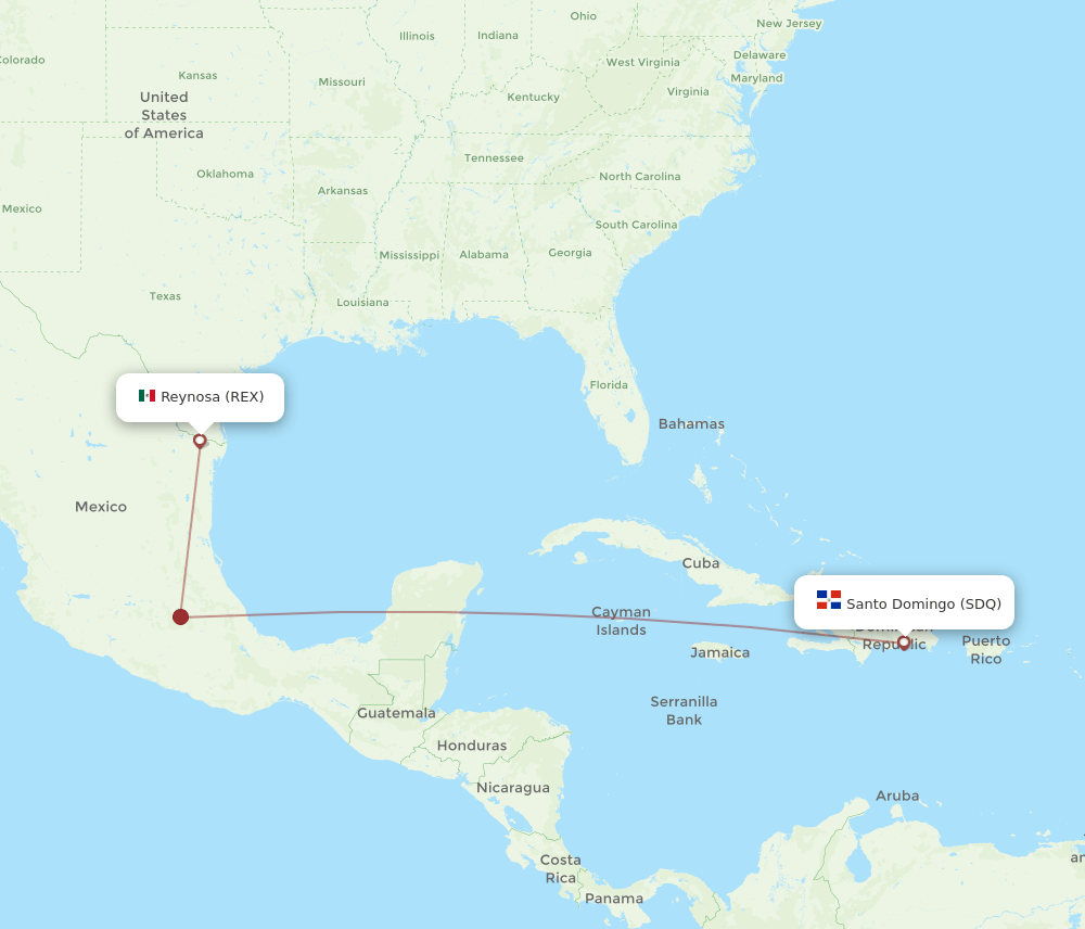 REX to SDQ flights and routes map