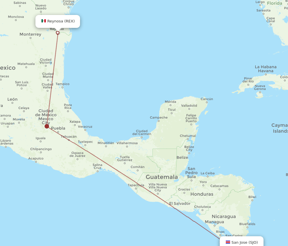 REX to SJO flights and routes map