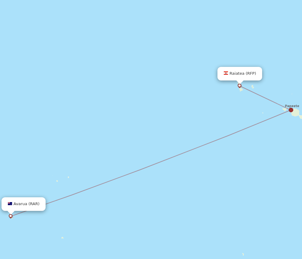 Rarotonga - Raiatea route map and flight paths