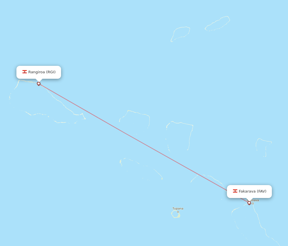 Rangiroa - Fakarava route map and flight paths