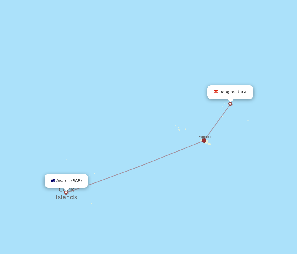 Rarotonga - Rangiroa route map and flight paths