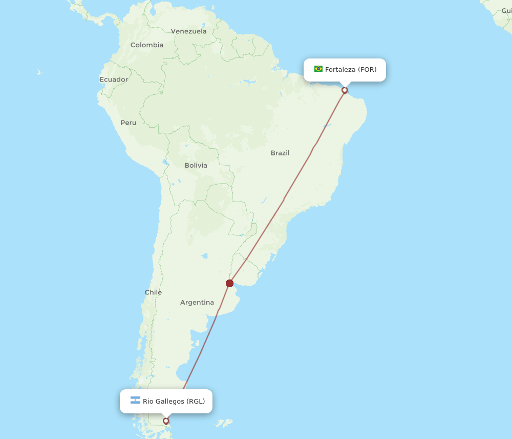 Rio Gallegos - Fortaleza route map and flight paths