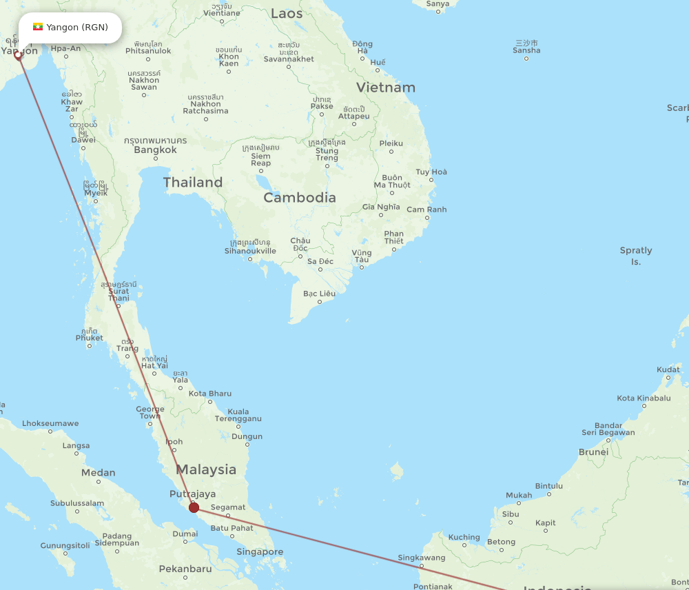 BPN to RGN flights and routes map
