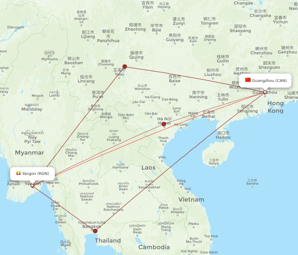 RGN-CAN flight routes