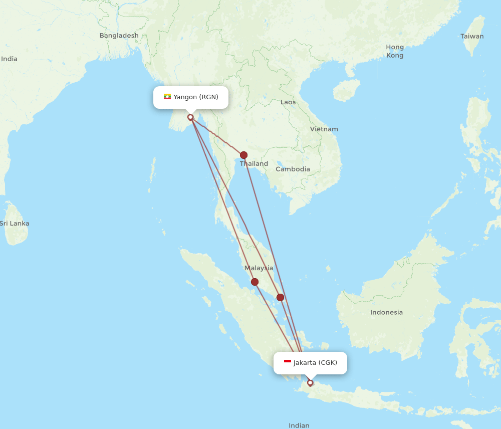 RGN-CGK flight routes