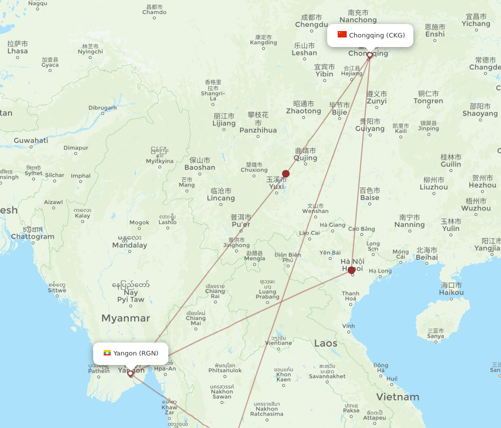 RGN-CKG flight routes