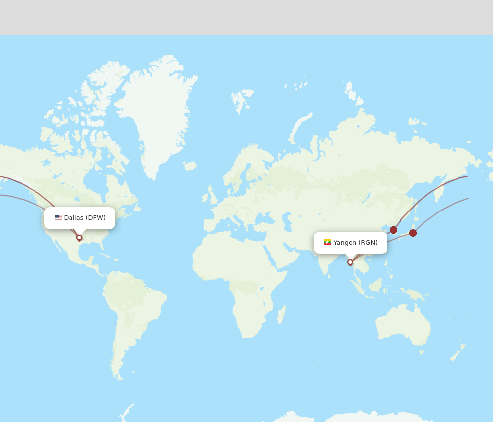 RGN to DFW flights and routes map