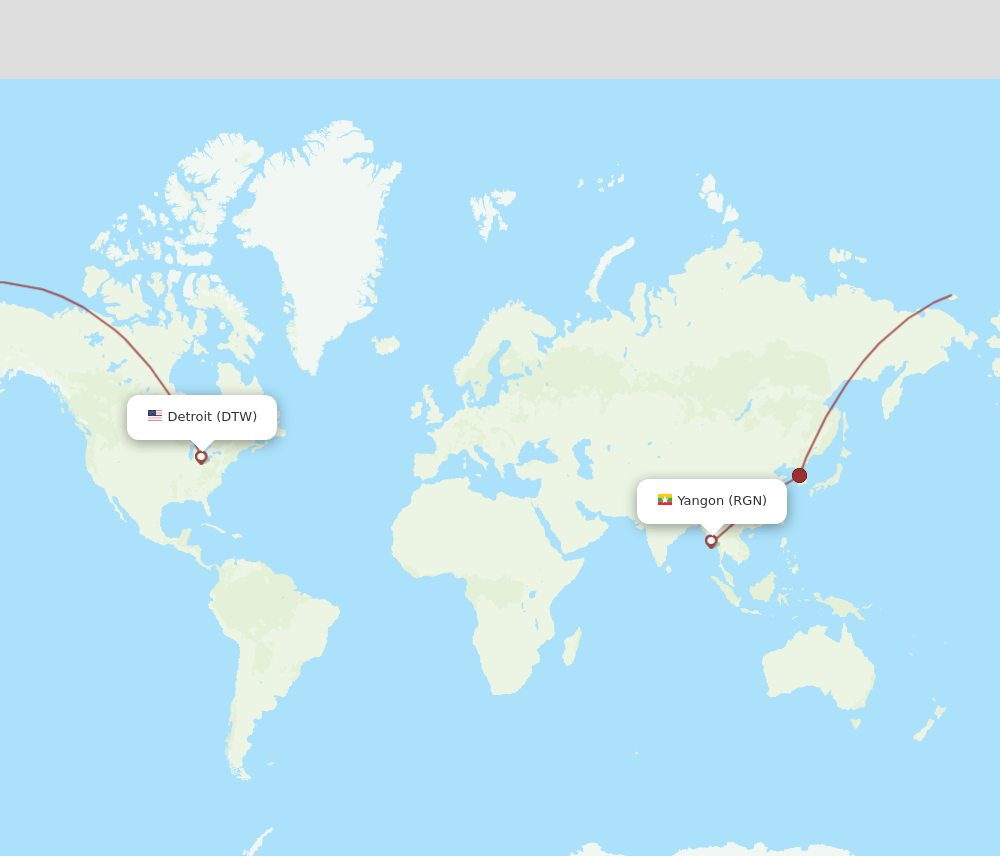 RGN to DTW flights and routes map