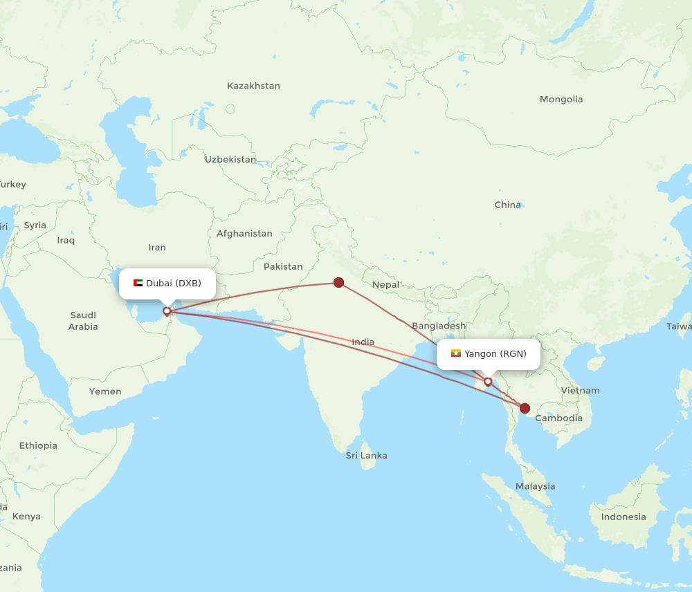 RGN-DXB flight routes
