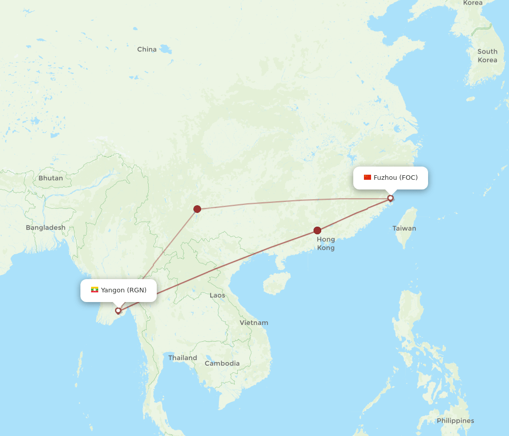 RGN-FOC flight routes