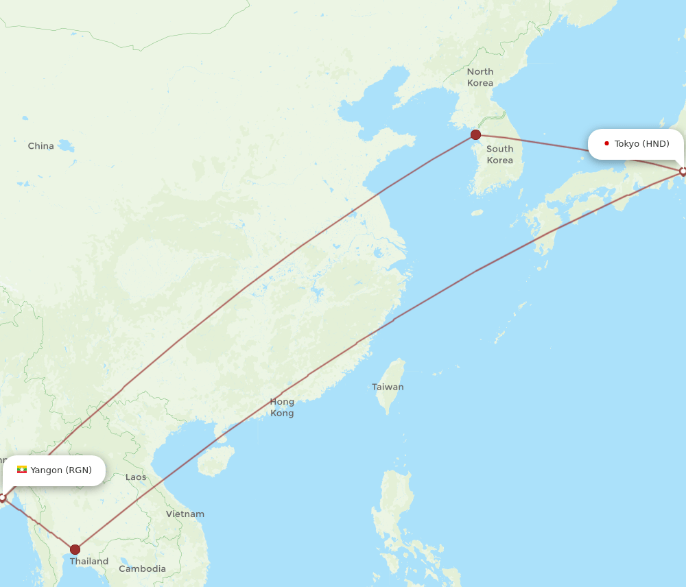 RGN to HND flights and routes map