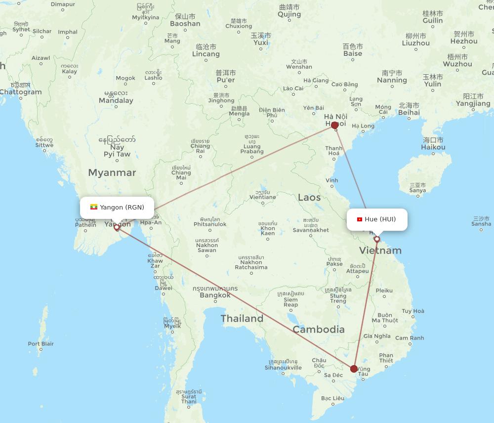 RGN-HUI flight routes
