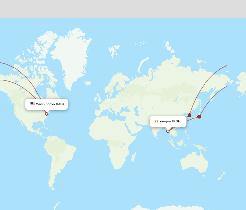 RGN-IAD flight routes