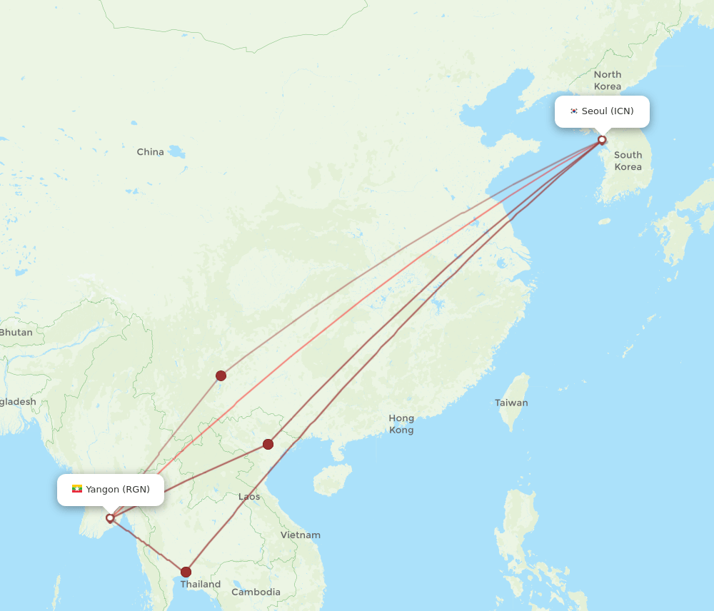 RGN-ICN flight routes