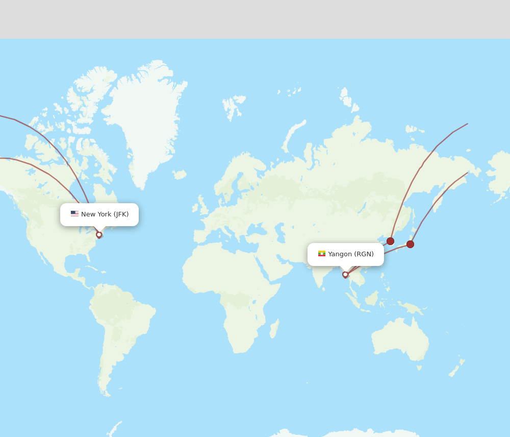RGN-JFK flight routes