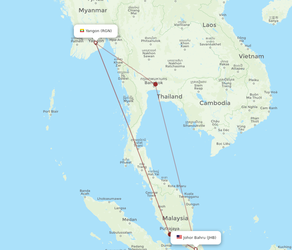 RGN-JHB flight routes