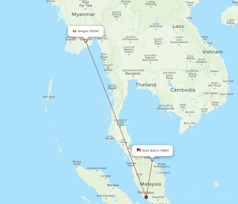 RGN-KBR flight routes