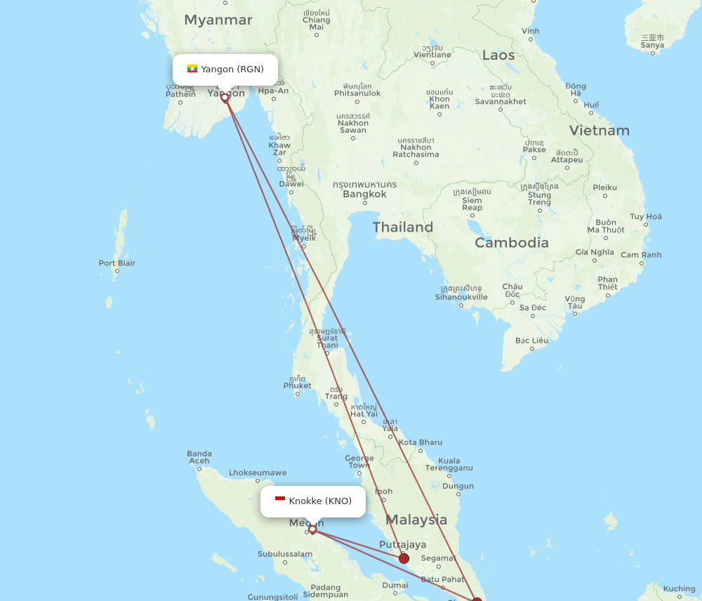 RGN-KNO flight routes