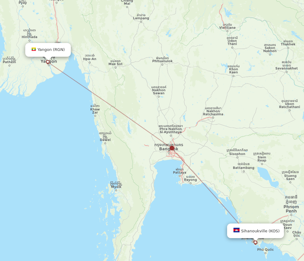 RGN to KOS flights and routes map