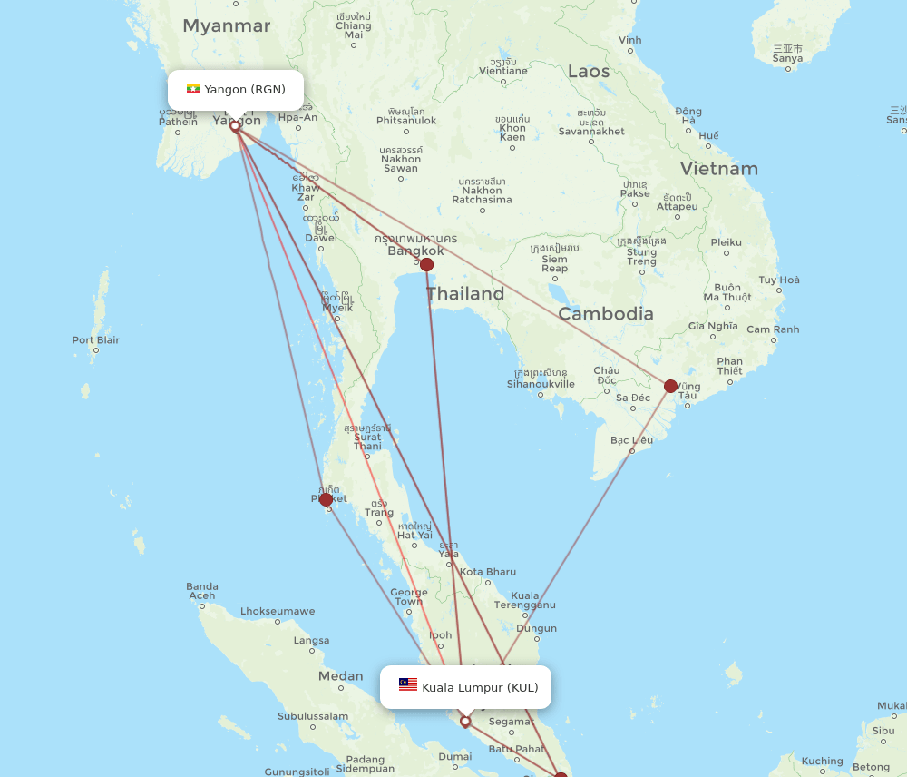 RGN-KUL flight routes