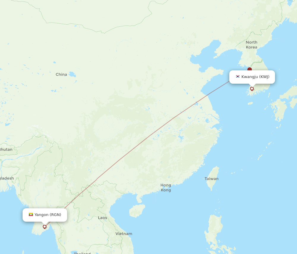 RGN-KWJ flight routes