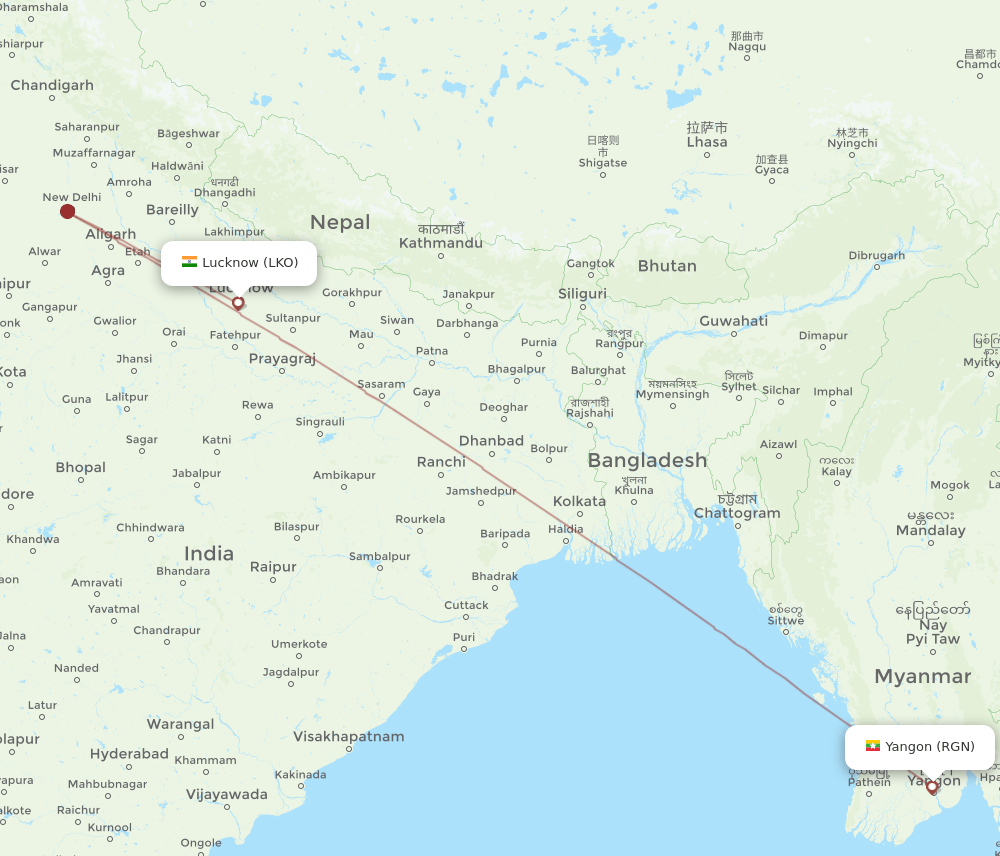 RGN-LKO flight routes