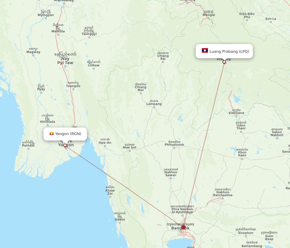 RGN-LPQ flight routes