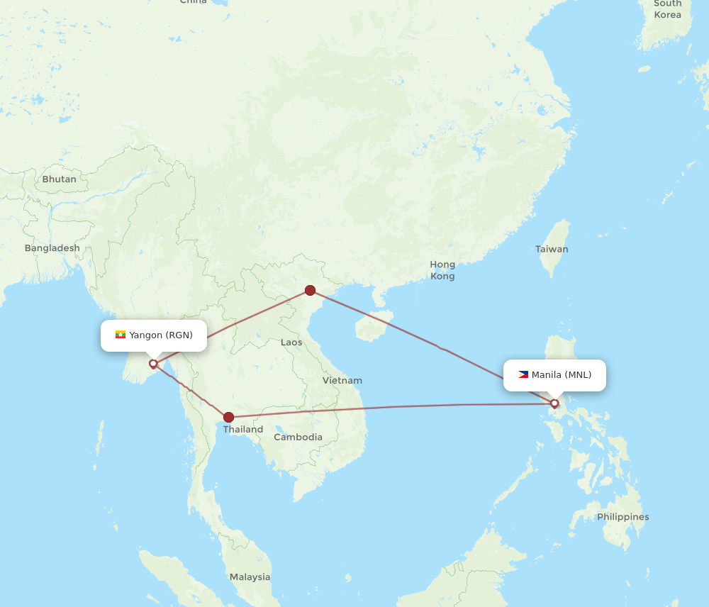 RGN to MNL flights and routes map