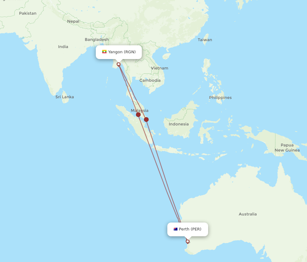 RGN-PER flight routes