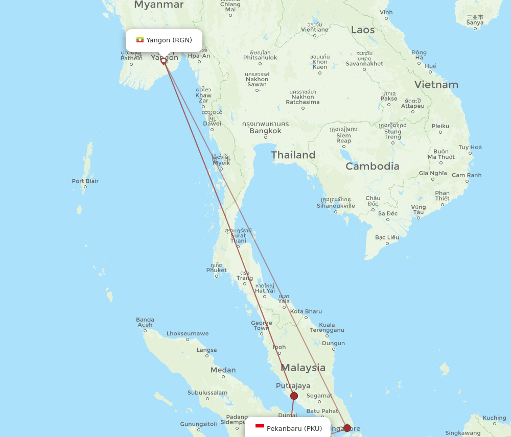 RGN-PKU flight routes