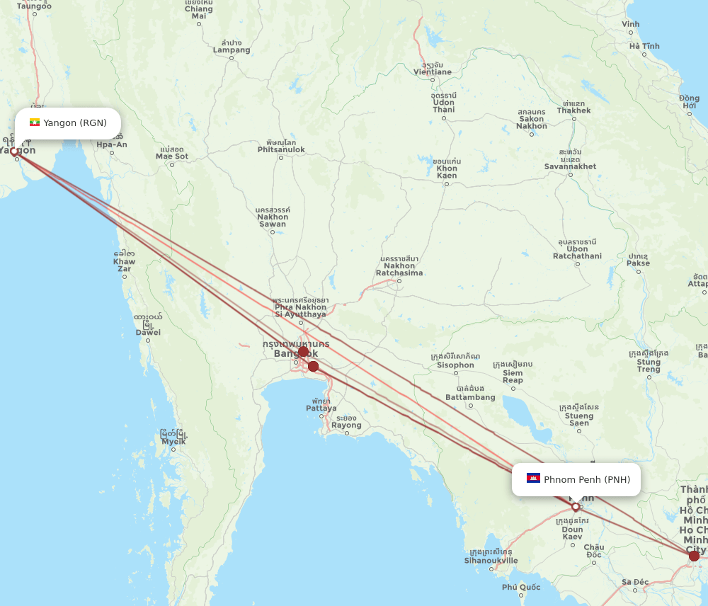 RGN to PNH flights and routes map