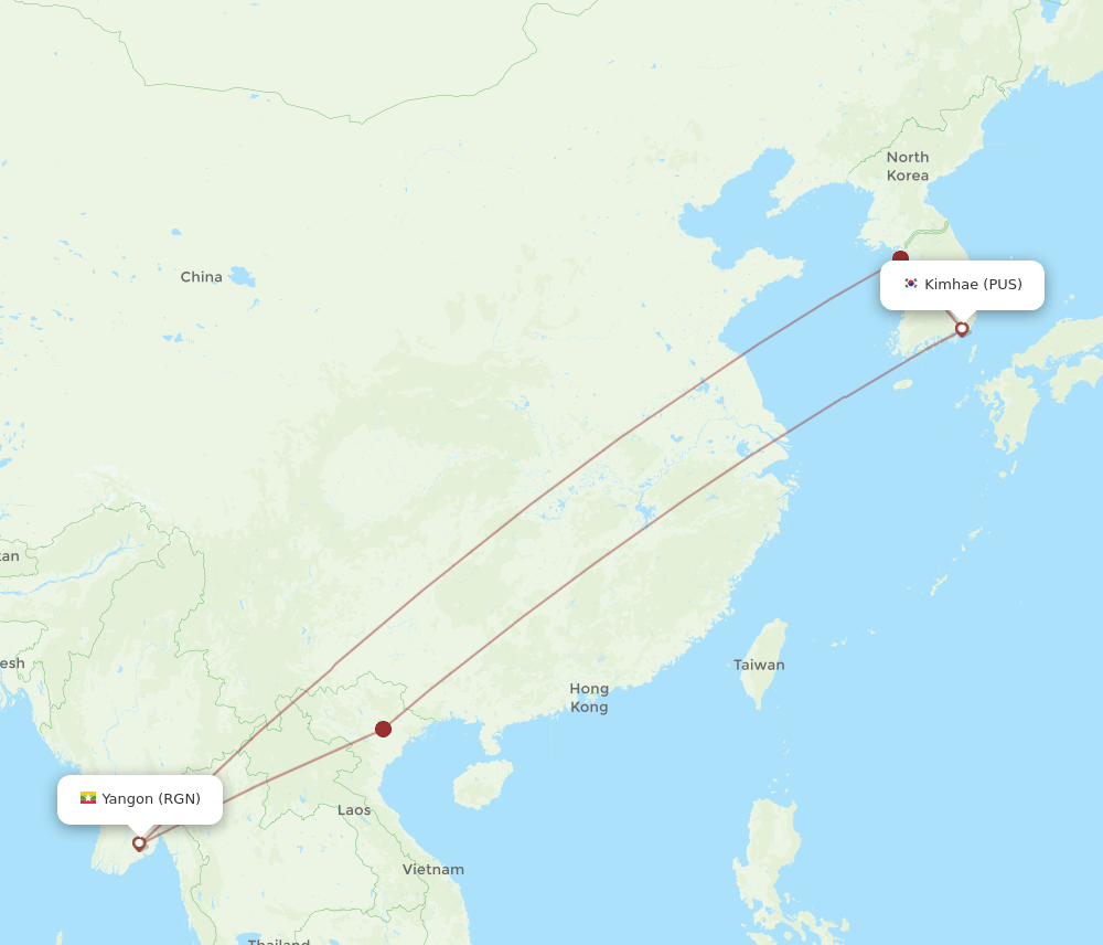 RGN to PUS flights and routes map