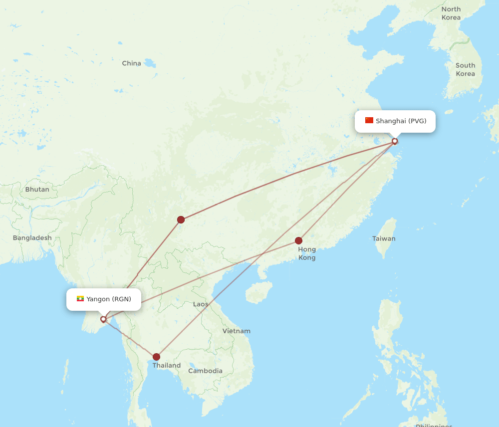 RGN-PVG flight routes