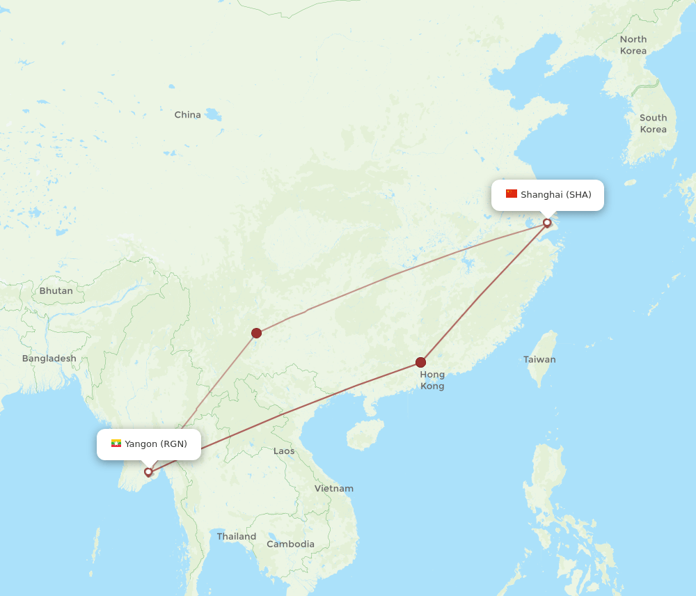 RGN-SHA flight routes