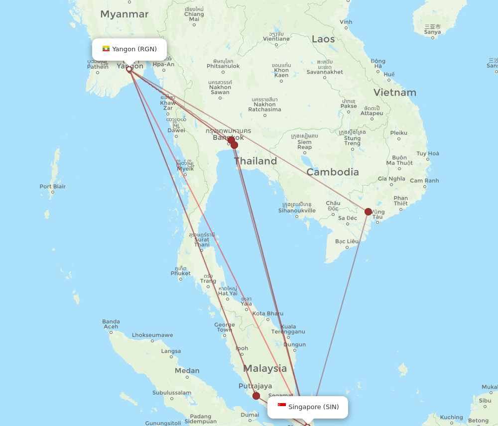 RGN-SIN flight routes