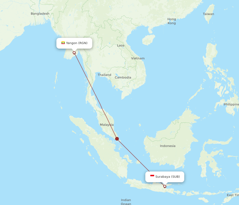 RGN-SUB flight routes