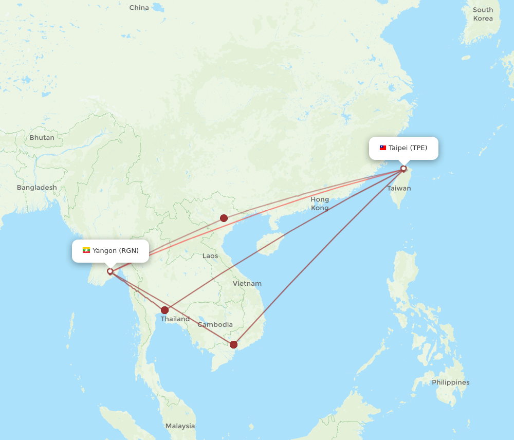 RGN to TPE flights and routes map