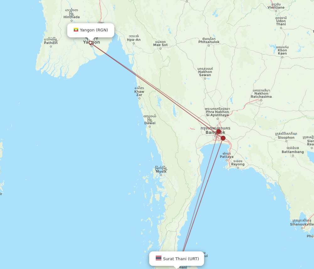 RGN-URT flight routes